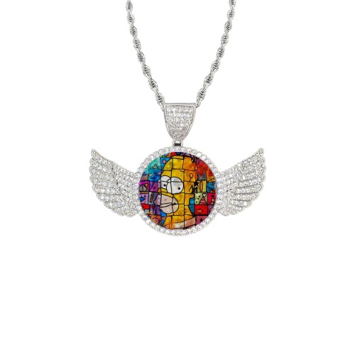 homor12_phixr Wings Silver Photo Pendant with Rope Chain