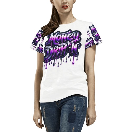 PurpleBlack Money Drip'n - All Over Print T-Shirt for Women (USA Size) (Model T40)