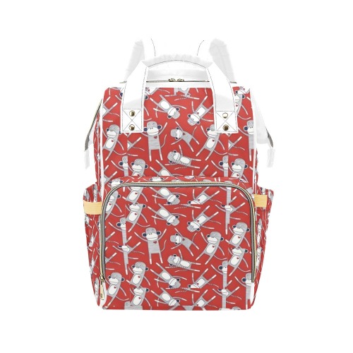 Sock Monkey White Multi-Function Diaper Backpack/Diaper Bag (Model 1688)