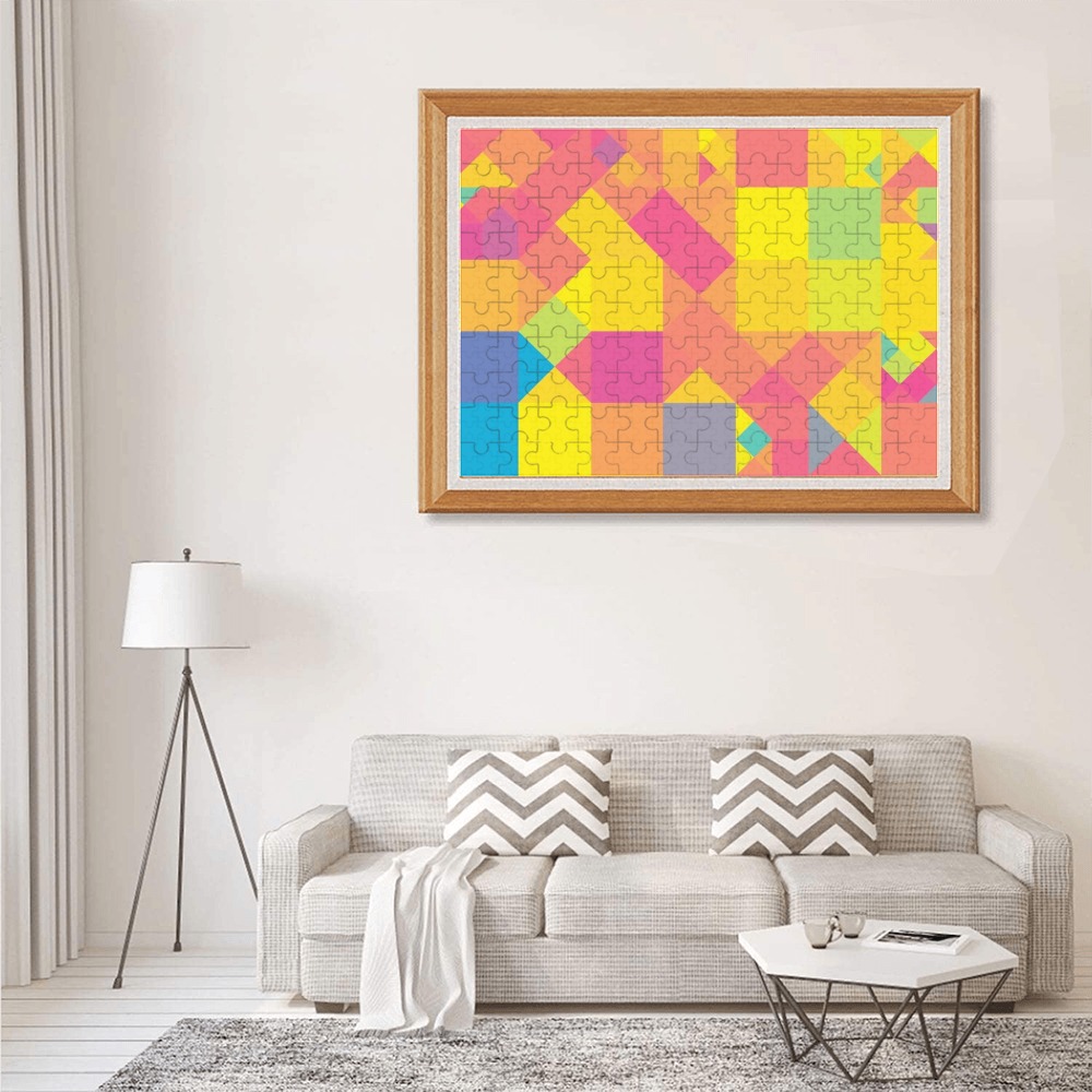 Yellow Pink Orange Color Blocks 500-Piece Wooden Photo Puzzles