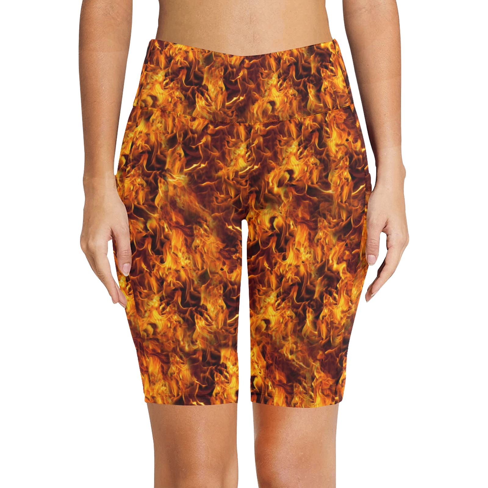 Fire and Flames Pattern Women's Workout Half Tights (Model L42)