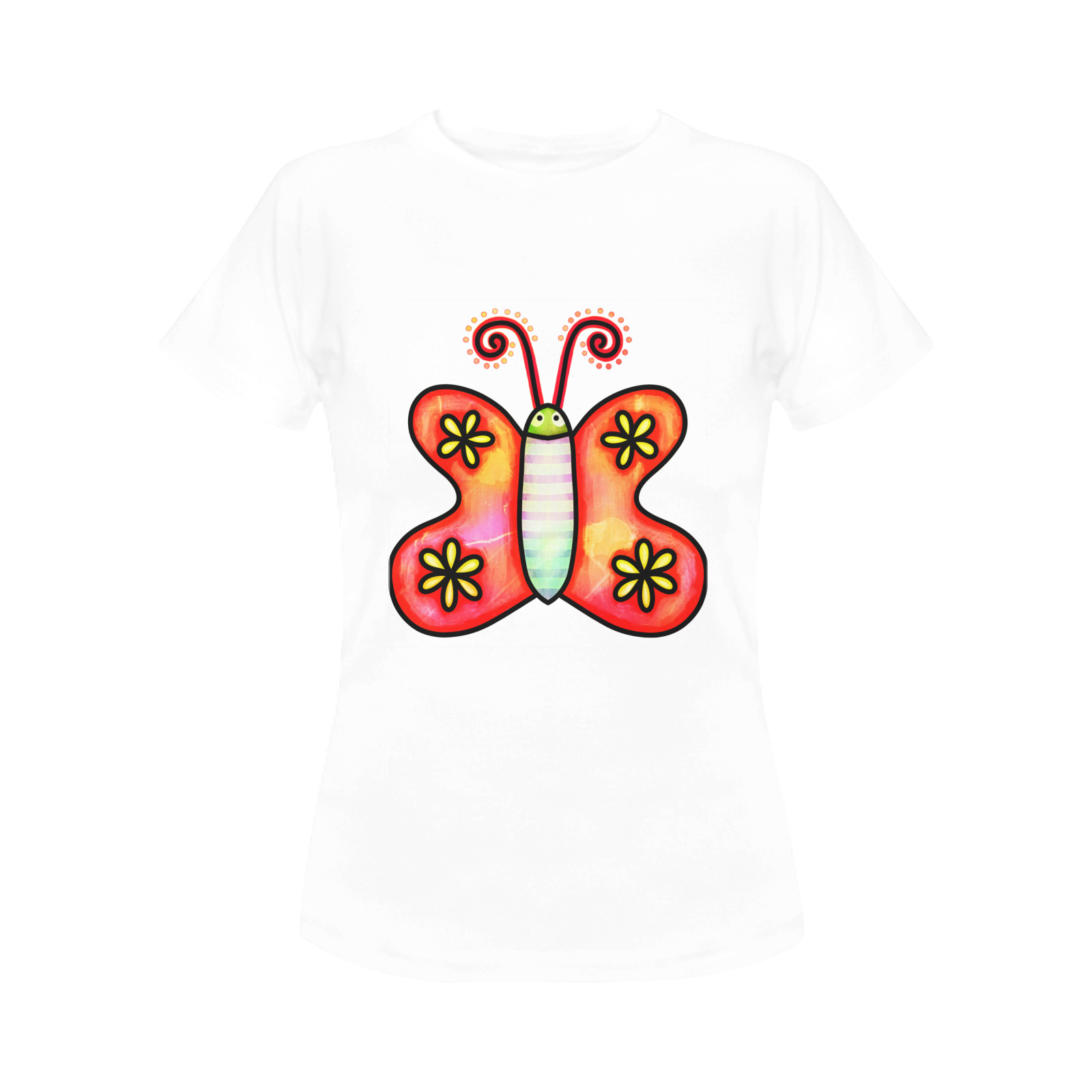 Watercolor Butterfly Doodle Cartoon Women's T-Shirt in USA Size (Front Printing Only)