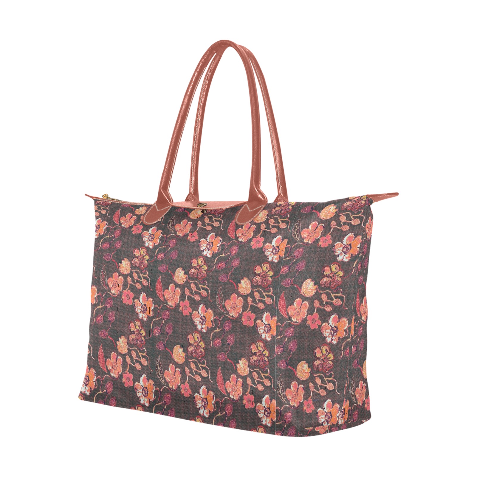 Brown-Orange Floral Vintage Single-Shoulder Lady Handbag (Model 1714)