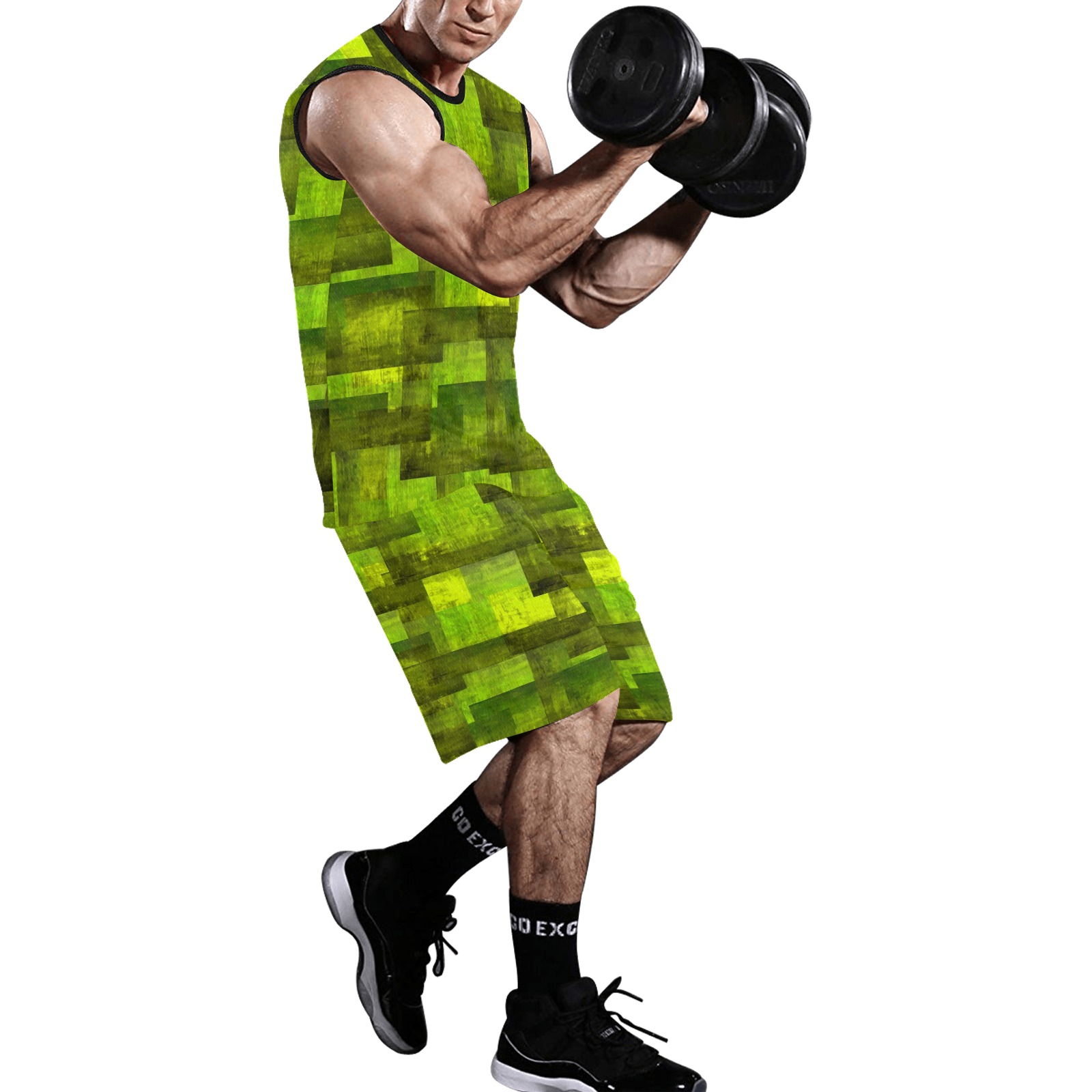 pixels2 green All Over Print Basketball Uniform