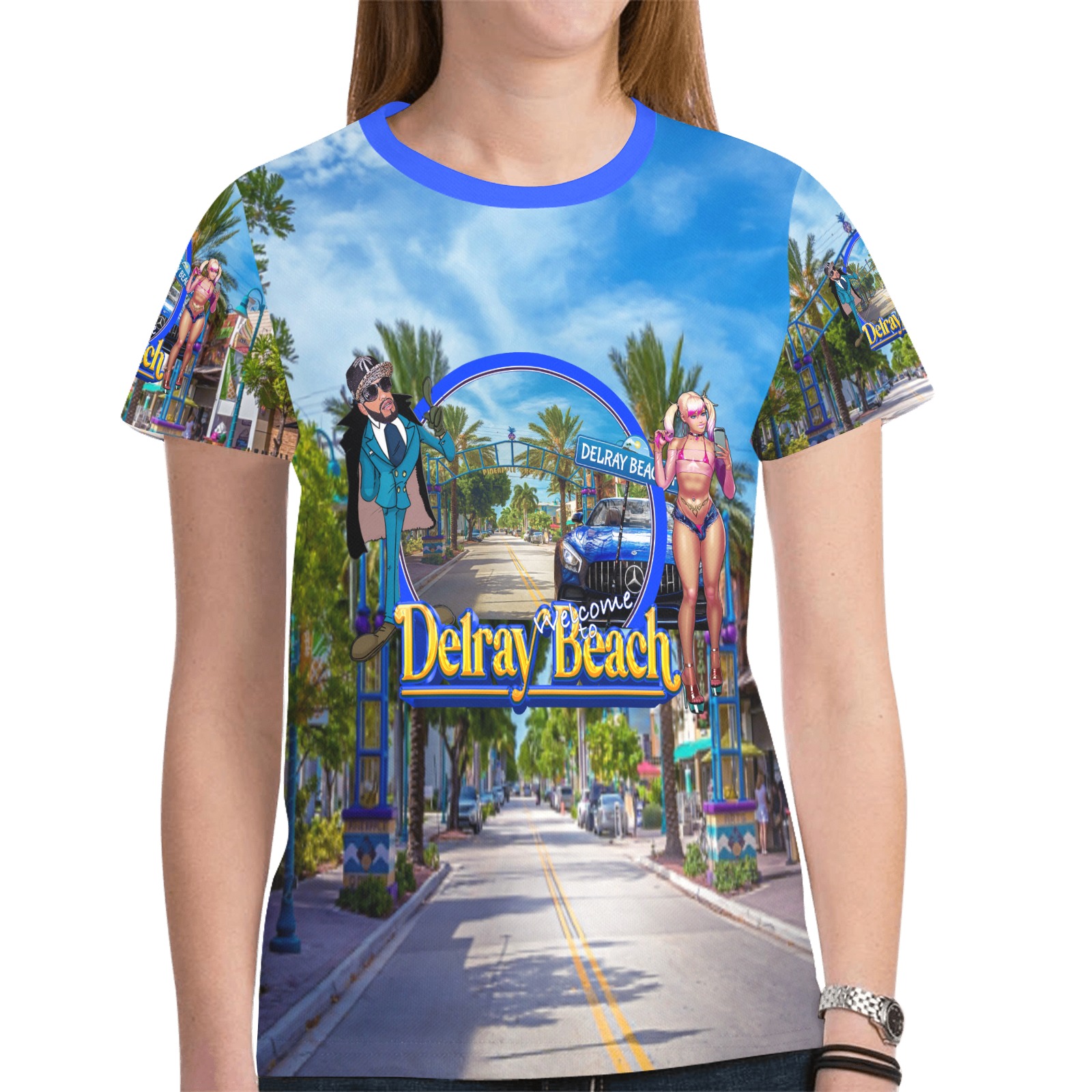 Welcome to Delray Beach Collectable Fly New All Over Print T-shirt for Women (Model T45)
