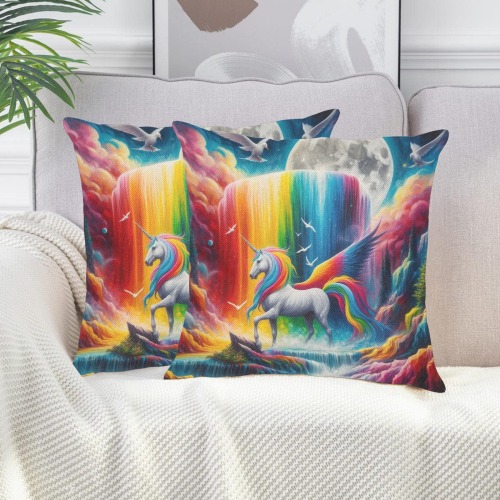 unicorn Linen Zippered Pillowcase 18"x18"(Two Sides&Pack of 2)