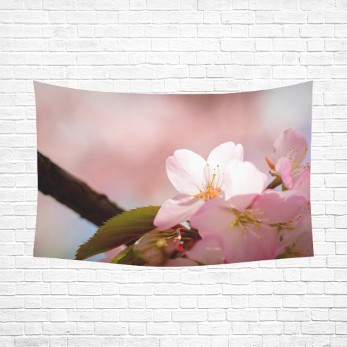 Sunlit petals of a small sakura cherry flower.