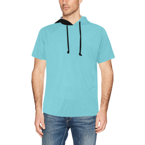 blue All Over Print Short Sleeve Hoodie for Men (Model H32)
