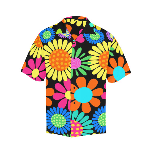 Retro Daisy Flower Power Sixties Hippy Pattern Hawaiian Shirt (Model T58)