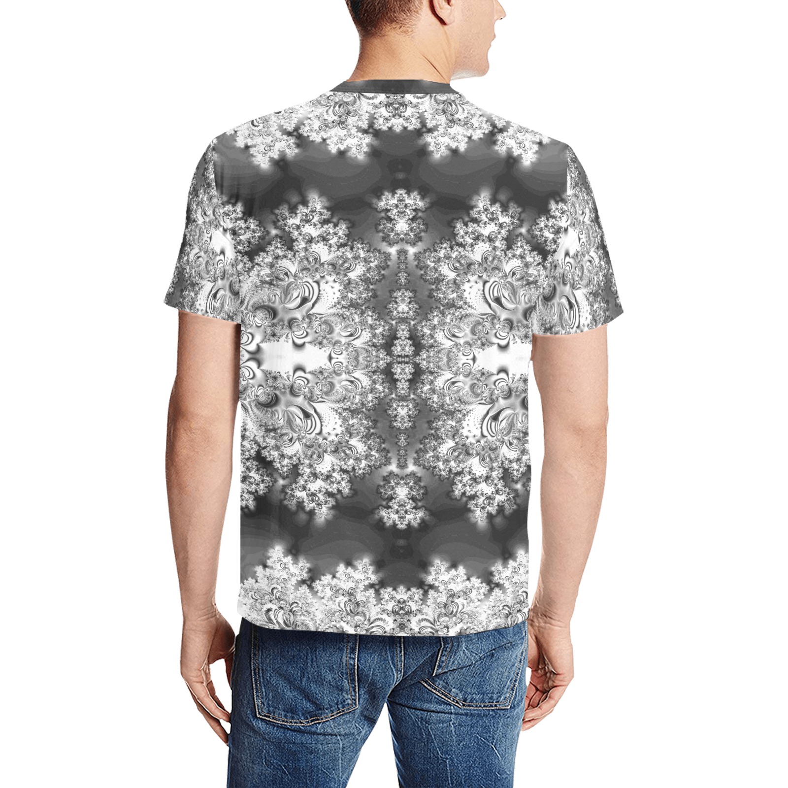 Silver Linings Frost Fractal Men's All Over Print T-Shirt (Random Design Neck) (Model T63)