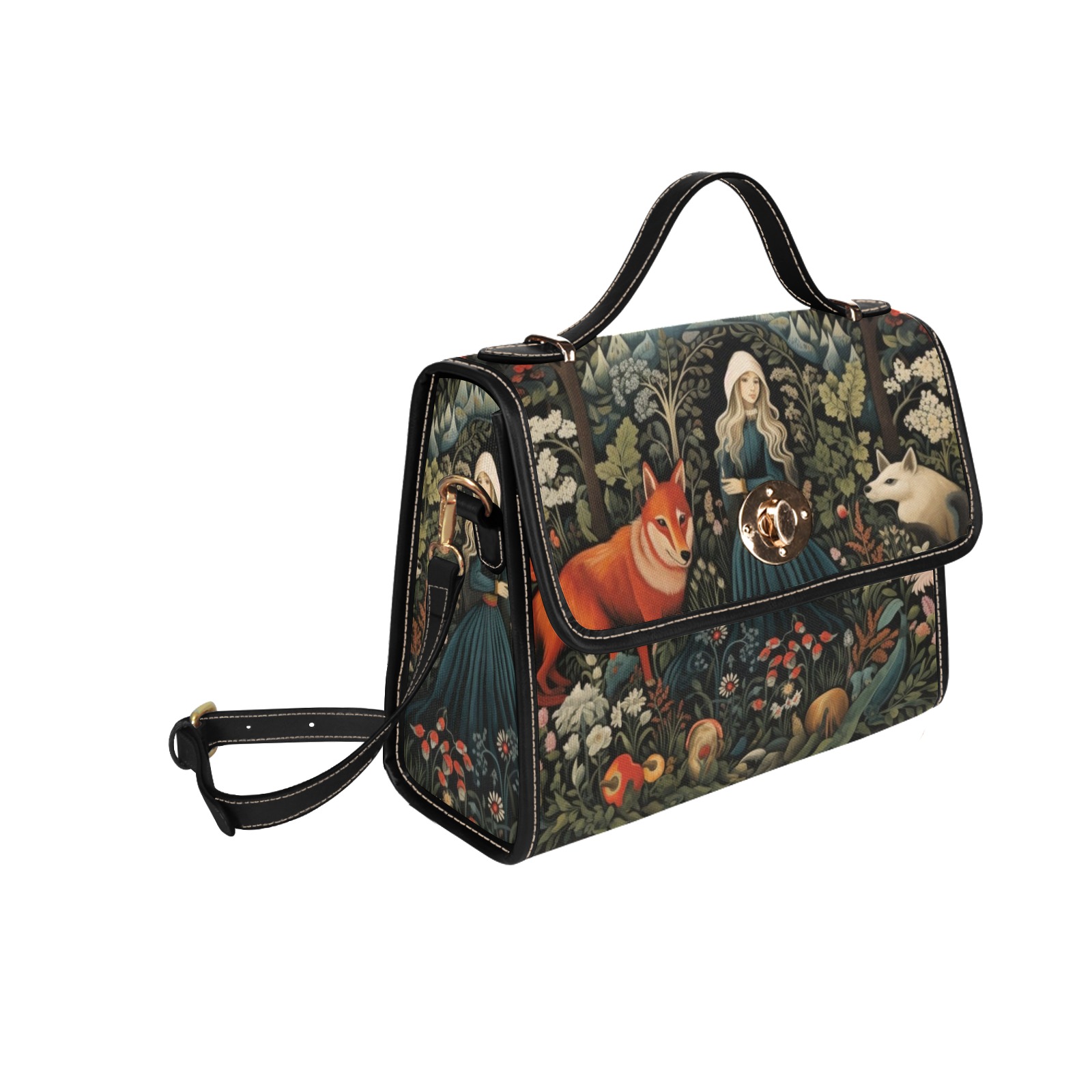 Fairytale Forest Satchel Handbag Waterproof Canvas Bag-Black (All Over Print) (Model 1641)