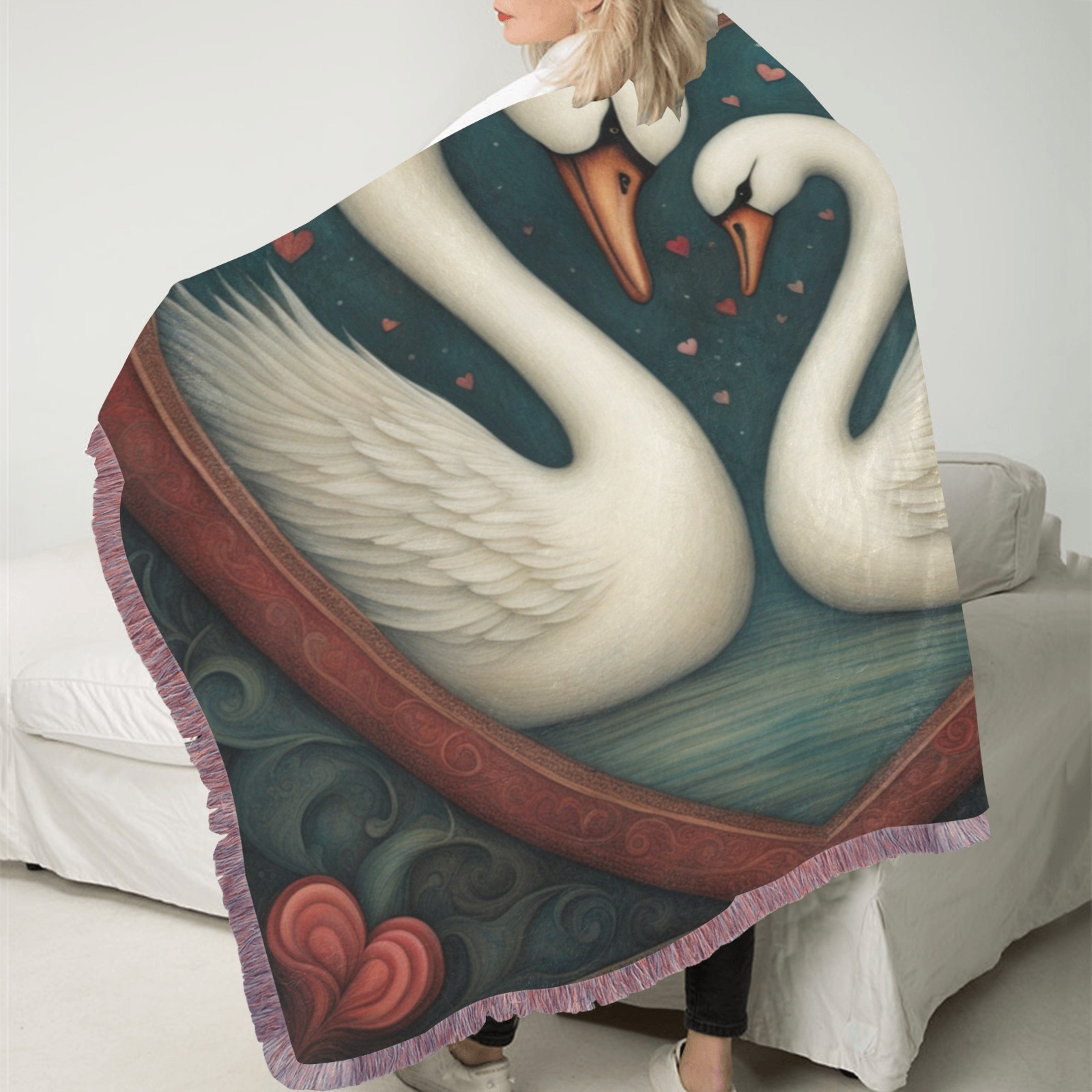 Swan Love Ultra-Soft Fringe Blanket 40"x50" (Mixed Pink)