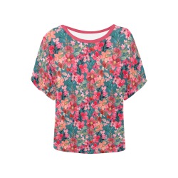 Red Flowers 2 Women's Batwing-Sleeved Blouse T shirt (Model T44)