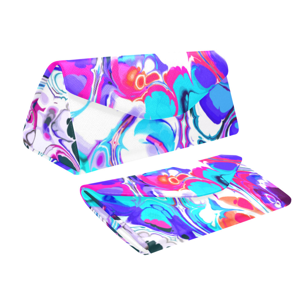 Blue White Pink Liquid Flowing Marbled Ink Abstract Custom Foldable Glasses Case