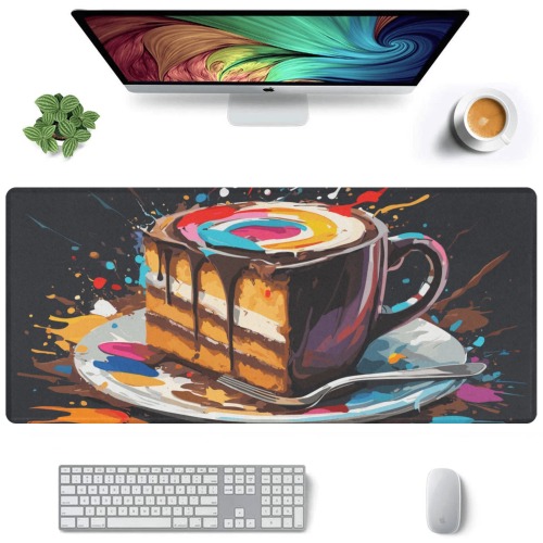 A cake and a coffee in one cup funny abstract art Gaming Mousepad (35"x16")