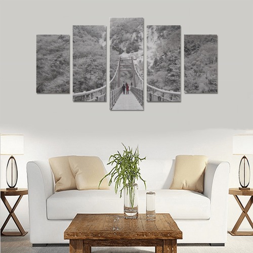 Black & White Bridge To Snowy White Mountains Photograph Canvas Set Canvas Print Sets A (No Frame)