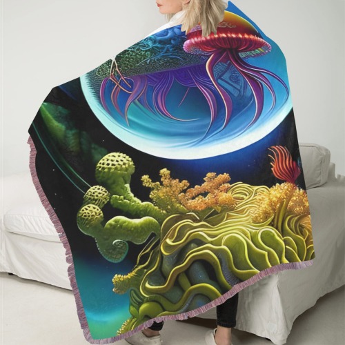 Out Of This World Spheres jellyfish Ultra-Soft Fringe Blanket 60"x80" (Mixed Pink)