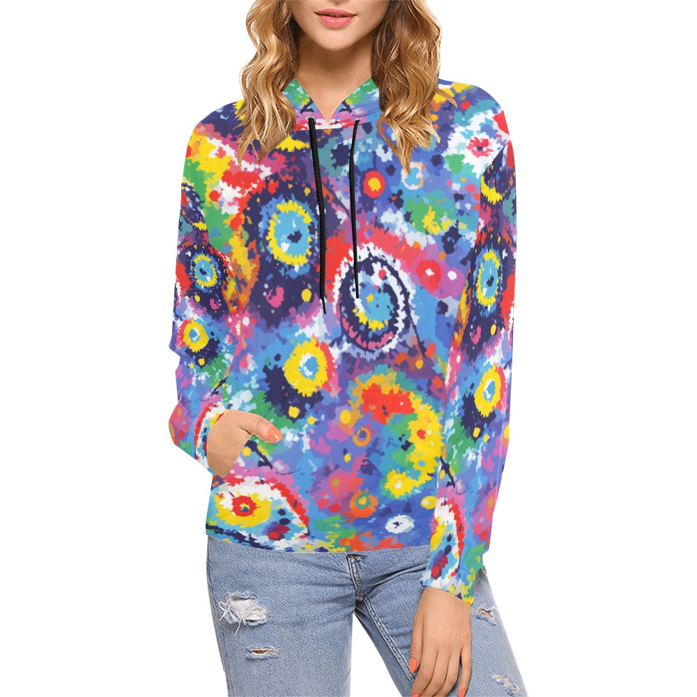 Pleasant colors on the theme of tie-dye pattern. All Over Print Hoodie for Women (USA Size) (Model H13)