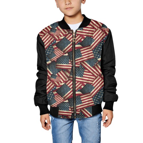 Patriotic USA American Flag Art Vest Style Kids' All Over Print Bomber Jacket (Model H40)