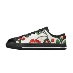 folklore motifs red flowers shoes Women's Classic Canvas Shoes (Model 018)