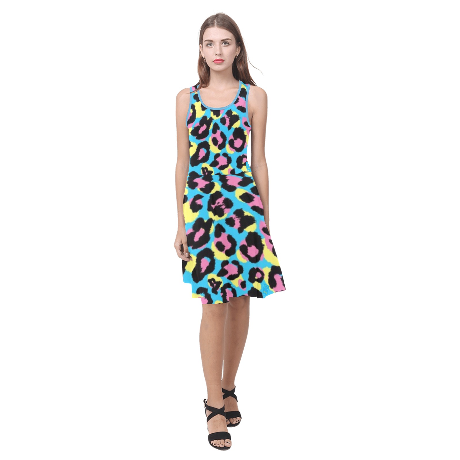 DIONIO Clothing - Ladies' Turquoise Cheetah W/Multicolor Spots Atalanta Casual SunDress Atalanta Sundress (Model D04)