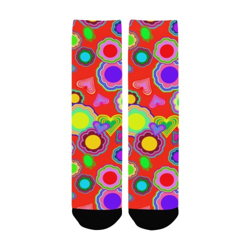 Groovy Hearts and Flowers Red Custom Socks for Women