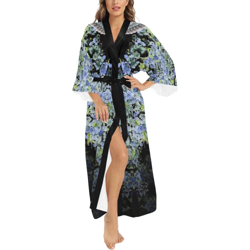 black violets v neck back Long Kimono Robe
