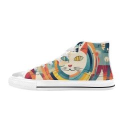 Magical cat face. Rings and circles abstract art. Women's Classic High Top Canvas Shoes (Model 017)