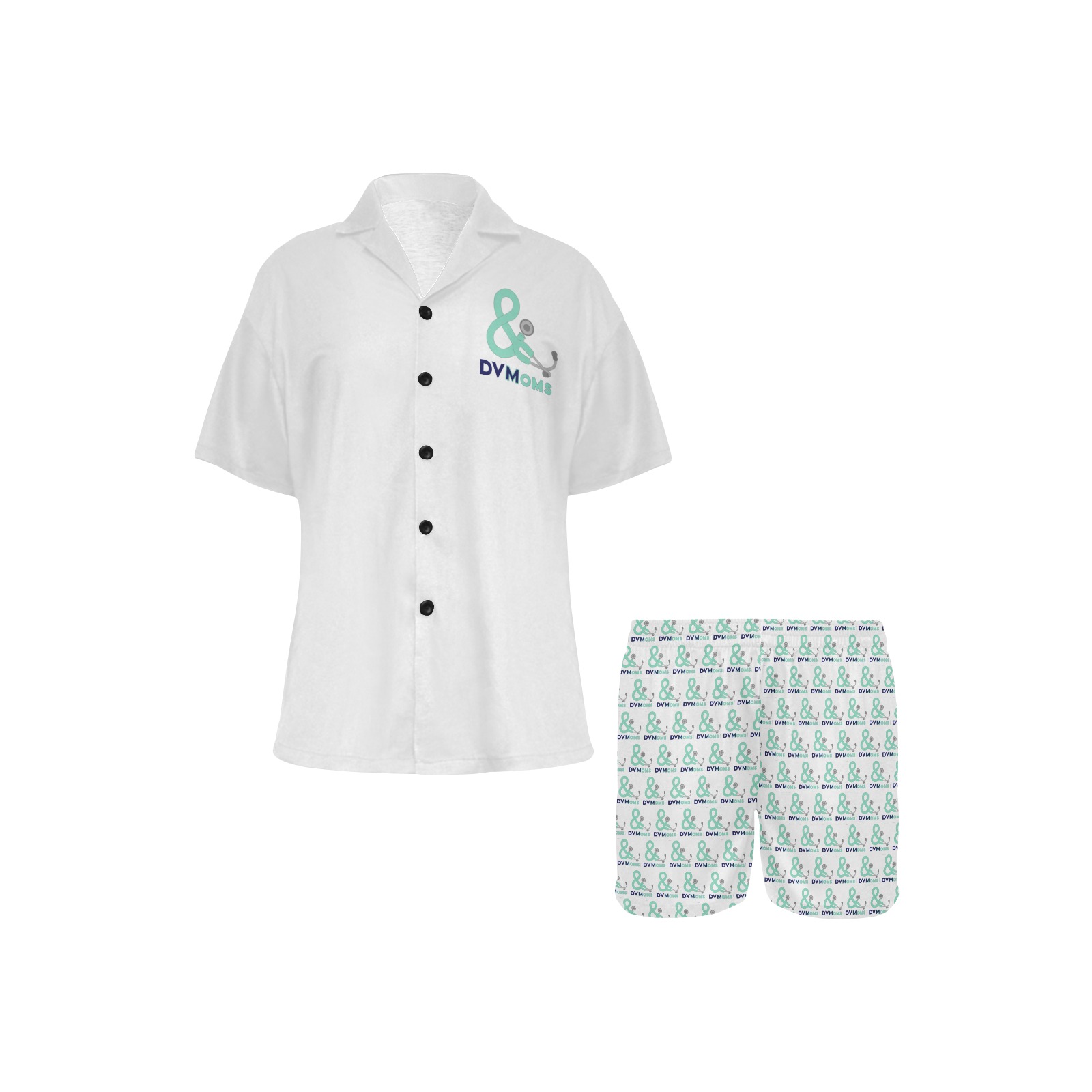 Pajamas short sleeve button up white Women's V-Neck Short Pajama Set