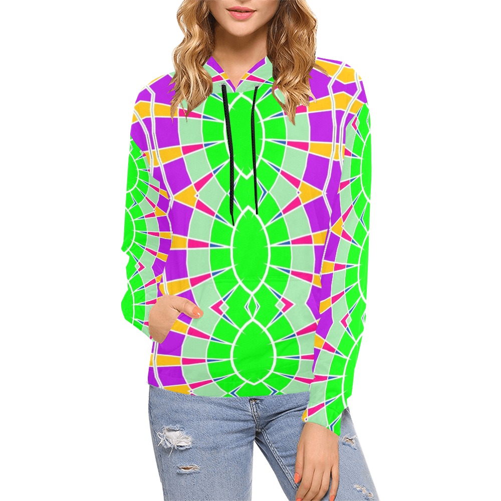 Fractoberry Bright Colors 004WH All Over Print Hoodie for Women (USA Size) (Model H13)