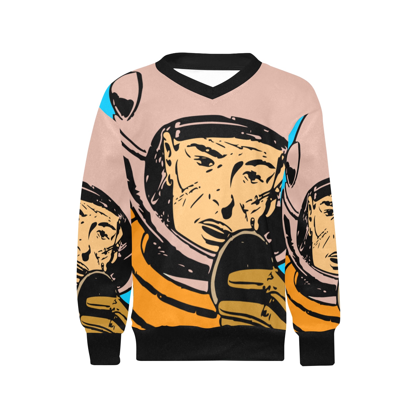 astronaut Girls' All Over Print V-Neck Sweater (Model H48)