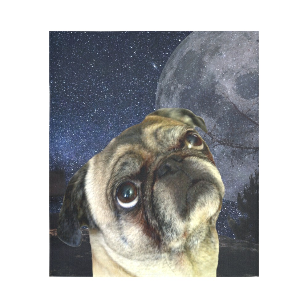 Dog Pug and Moon Cotton Linen Wall Tapestry 51"x 60"