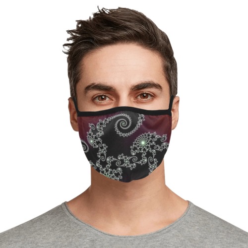 Black and White Lace on Maroon Velvet Fractal Abstract Elastic Binding Mouth Mask for Adults (Model M09)