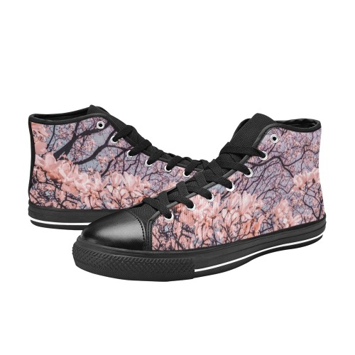 Sping flower black Women's Classic High Top Canvas Shoes (Model 017)