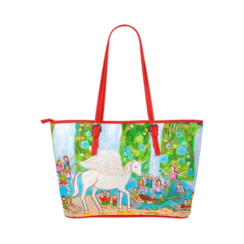 unicorn-red trim Leather Tote Bag/Small (Model 1651)