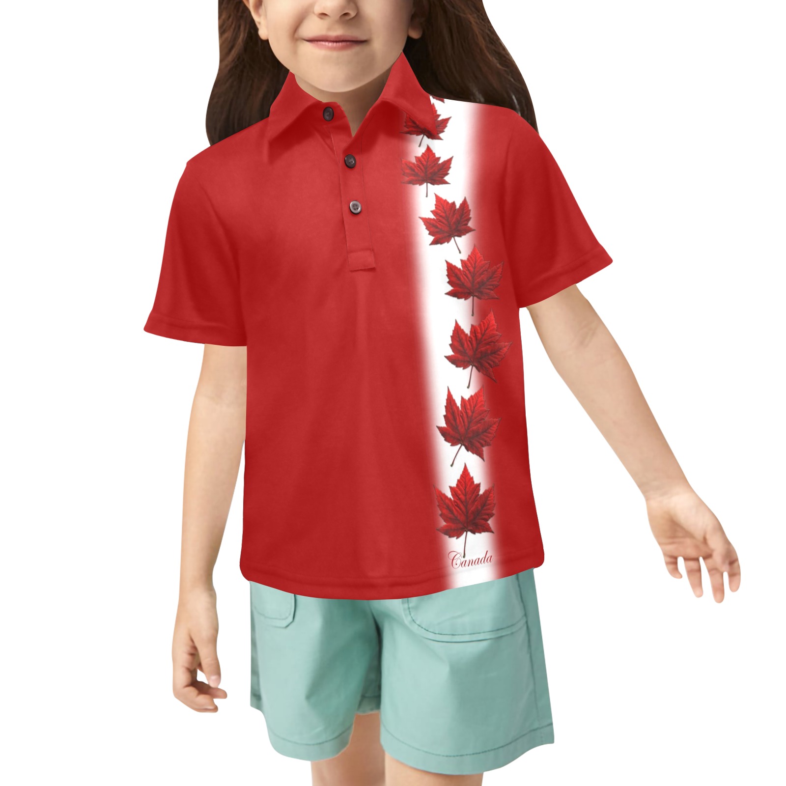 Girl's Canada Golf Shirts Little Girls' All Over Print Polo Shirt (Model T55)