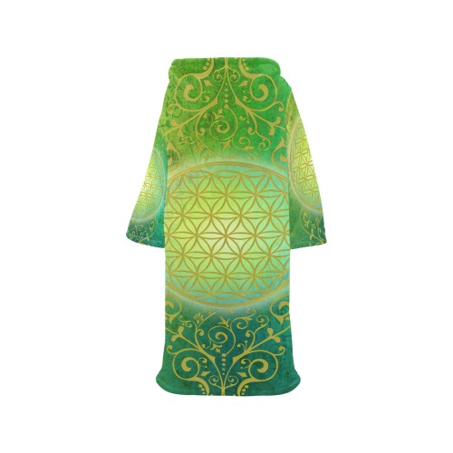 Symbol FLOWER OF LIFE vintage gold green Blanket Robe with Sleeves for Adults