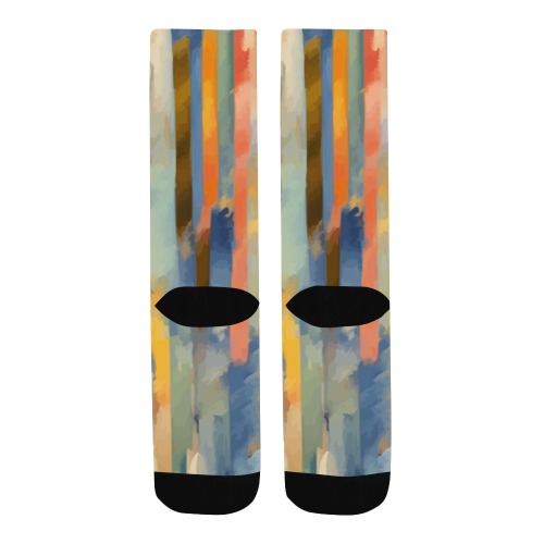 Colorful vertical lines of long brush strokes art Men's Custom Socks