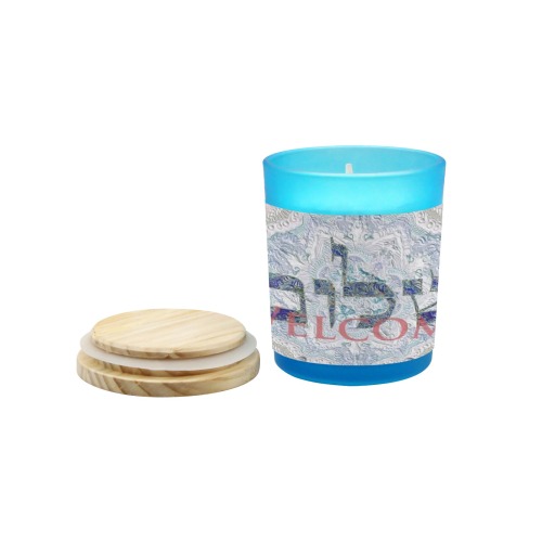 shalom  Welcome gray Blue Glass Candle Cup (Wood Sage & Sea Salt)