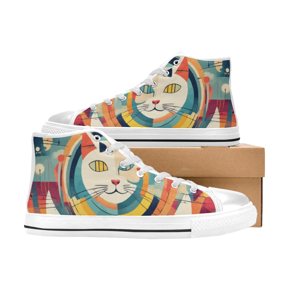 Magical cat face. Rings and circles abstract art. Women's Classic High Top Canvas Shoes (Model 017)