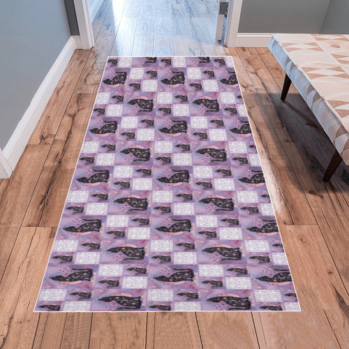 Purple Cosmic Cats Patchwork Pattern Area Rug 7'x3'3''