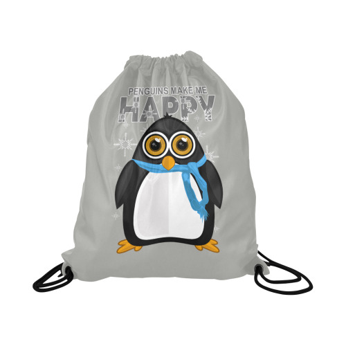 Penguins Make Me Happy Large Drawstring Bag Model 1604 (Twin Sides)  16.5"(W) * 19.3"(H)