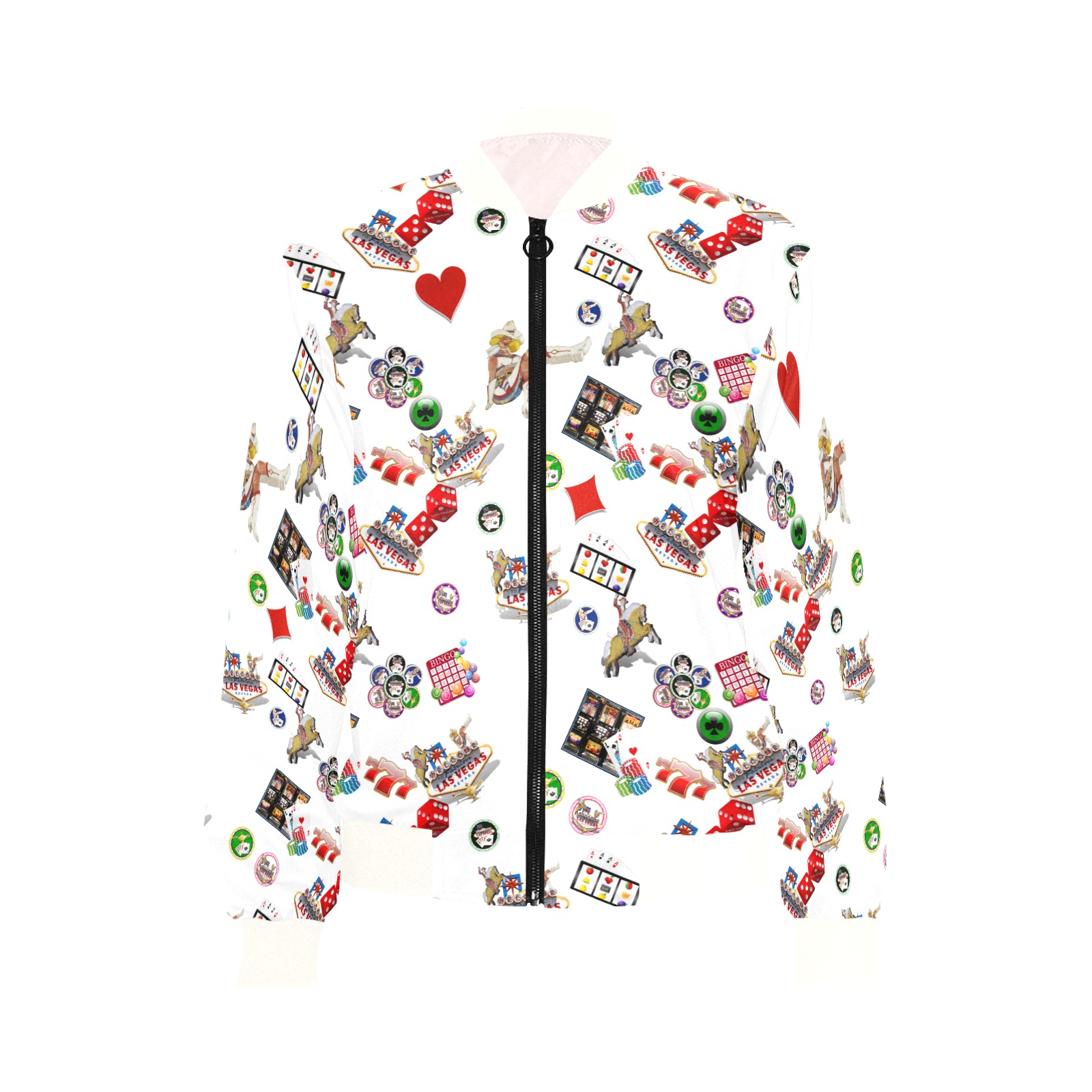 Famous Las Vegas Icons White All Over Print Bomber Jacket for Women (Model H36)