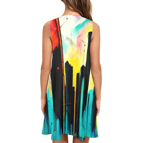 colourful graffiti street Sleeveless A-Line Pocket Dress (Model D57)