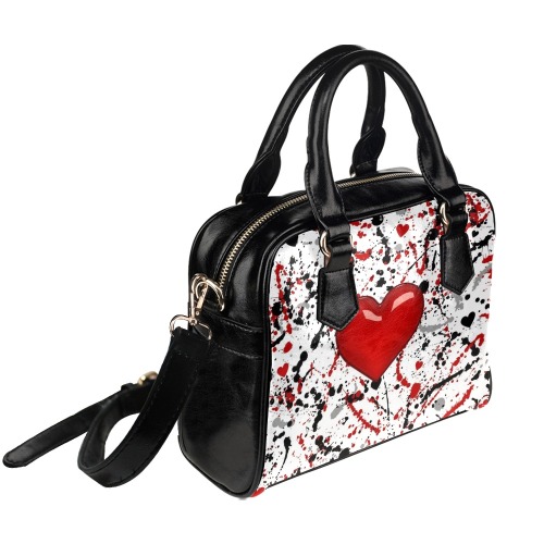 Heart Paint Splatter Red & Black Fashionable Double Sided PU Leather Shoulder Handbag! Shoulder Handbag (Model 1634)