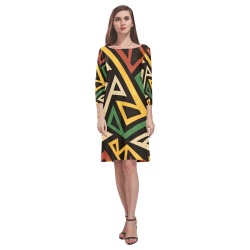 VINTAGE ABSTRACT - GEOMETRIC Rhea Loose Round Neck Dress(Model D22)