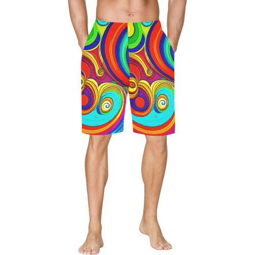 Colorful Groovy Rainbow Swirls All Over Print Basketball Shorts with Pocket