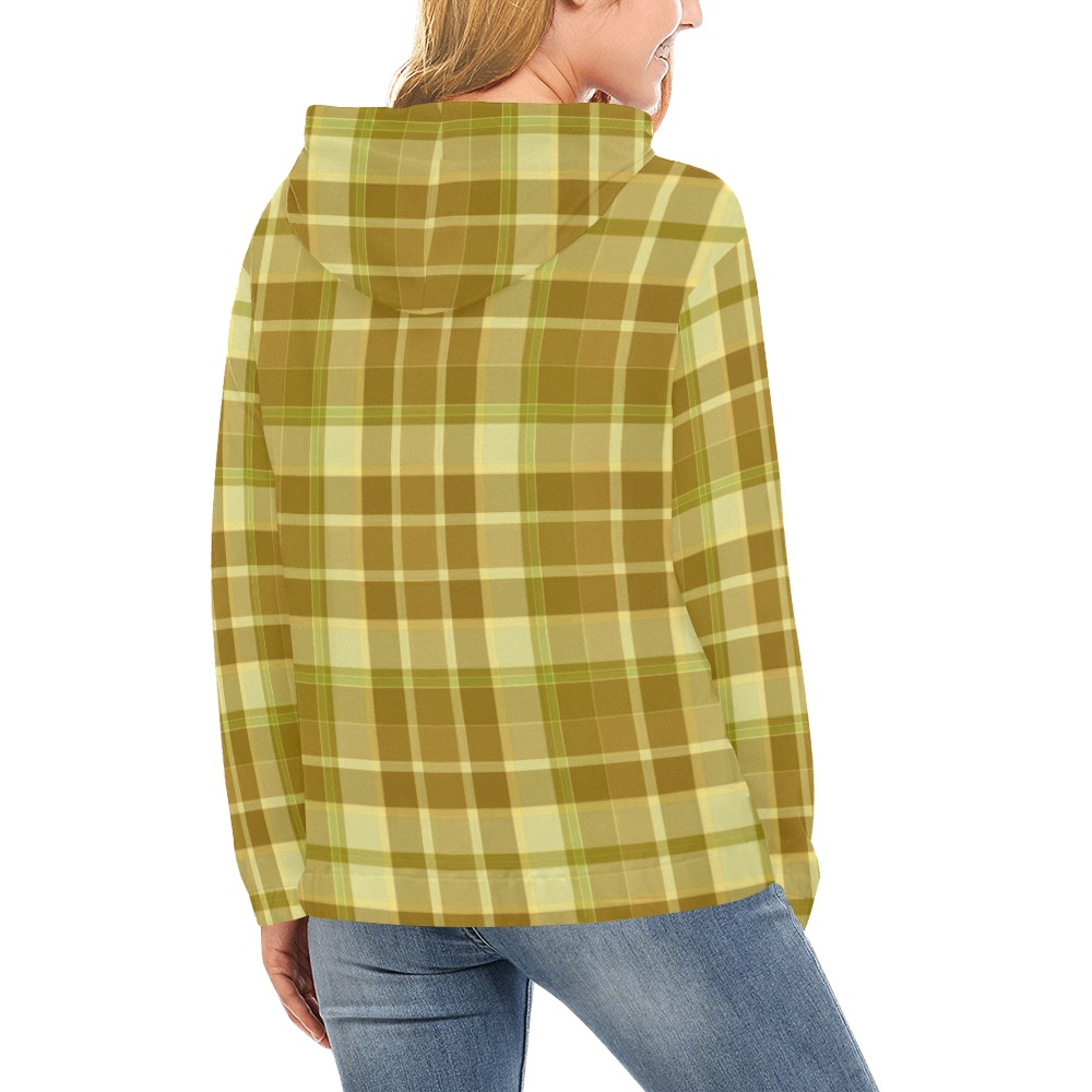 Shades Of Yellow Plaid All Over Print Hoodie for Women (USA Size) (Model H13)