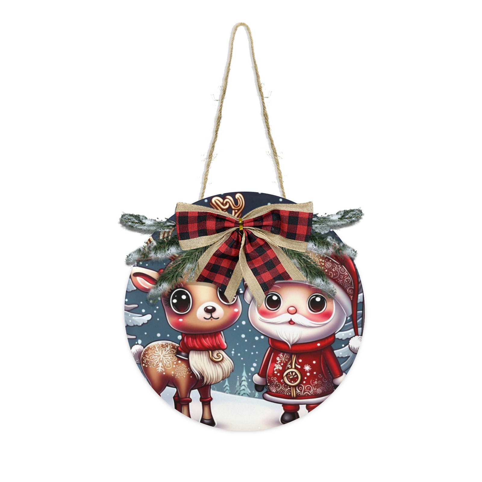 Santa and Reindeer Christmas Door Hanger (11.8inch)