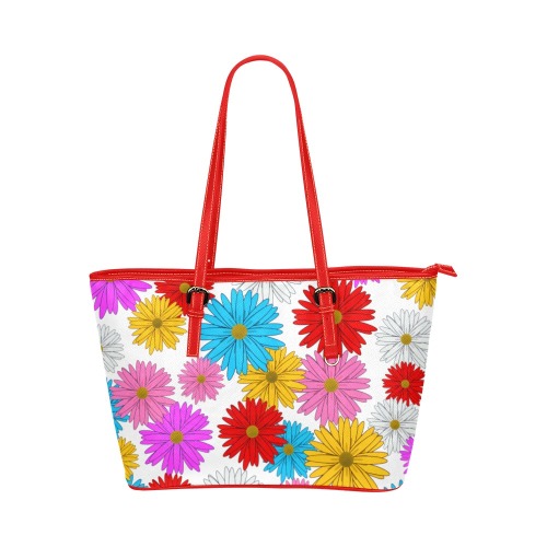 Daisies tote red Leather Tote Bag/Large (Model 1651)